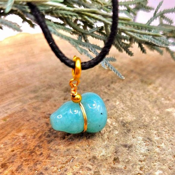 Beautiful Nature Amazonite Blessing Gourd Gold Accent Pendant Necklace - Picture 8 of 10